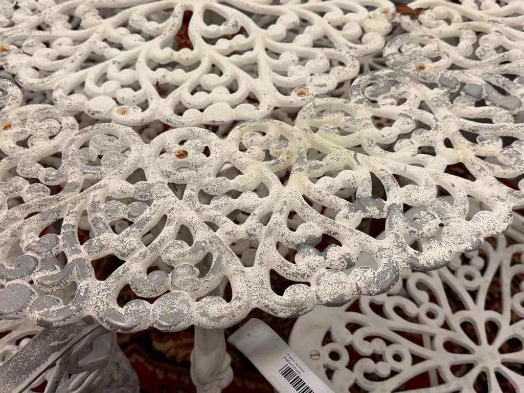 VINTAGE CAST ALUMINUM DECORTIVE PATIO TABLE AND CHAIRS SET - 4