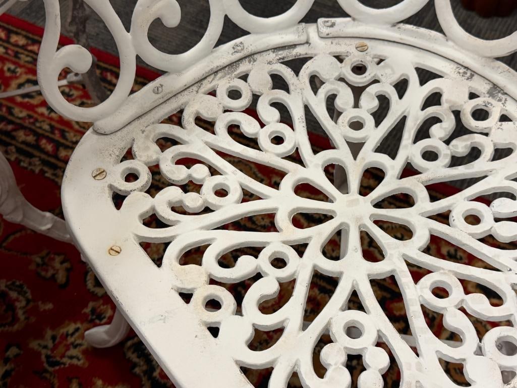 VINTAGE CAST ALUMINUM DECORTIVE PATIO TABLE AND CHAIRS SET - 8