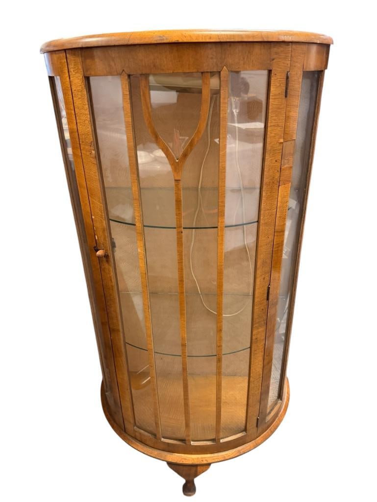 ART DECO PERIOD VINTAGE BOW FRONT CURIO CABINET WALNUT VENEER (1 of 9)