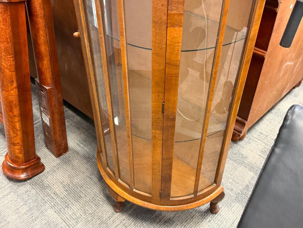 ART DECO PERIOD VINTAGE BOW FRONT CURIO CABINET WALNUT VENEER - 4