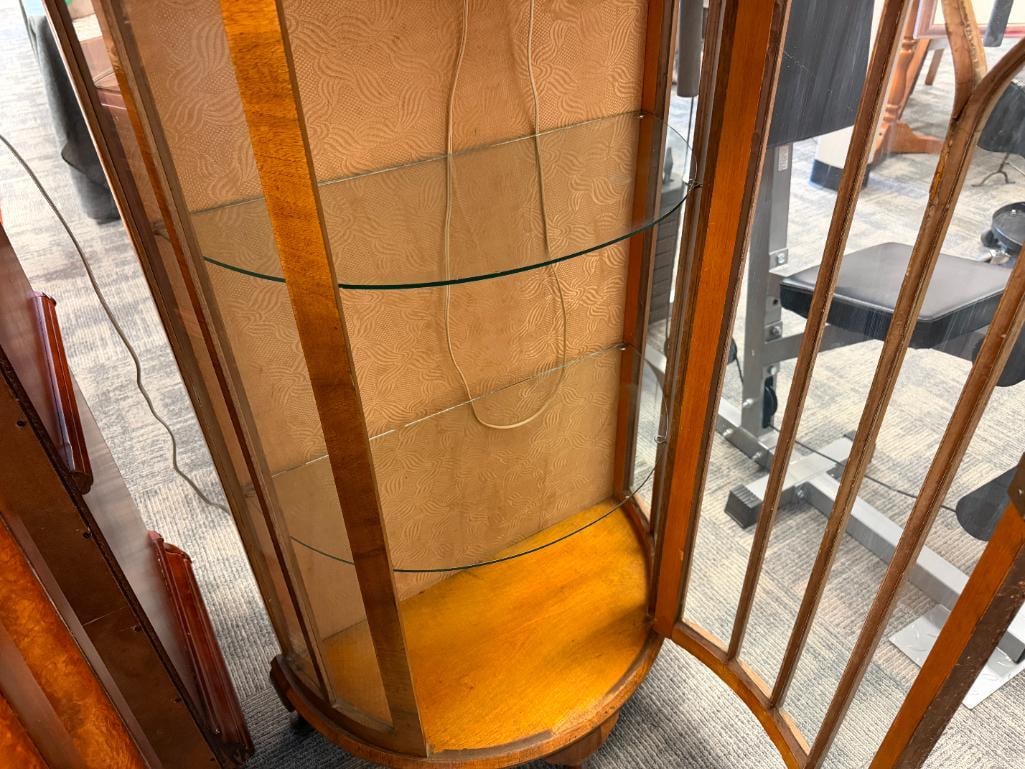ART DECO PERIOD VINTAGE BOW FRONT CURIO CABINET WALNUT VENEER - 6