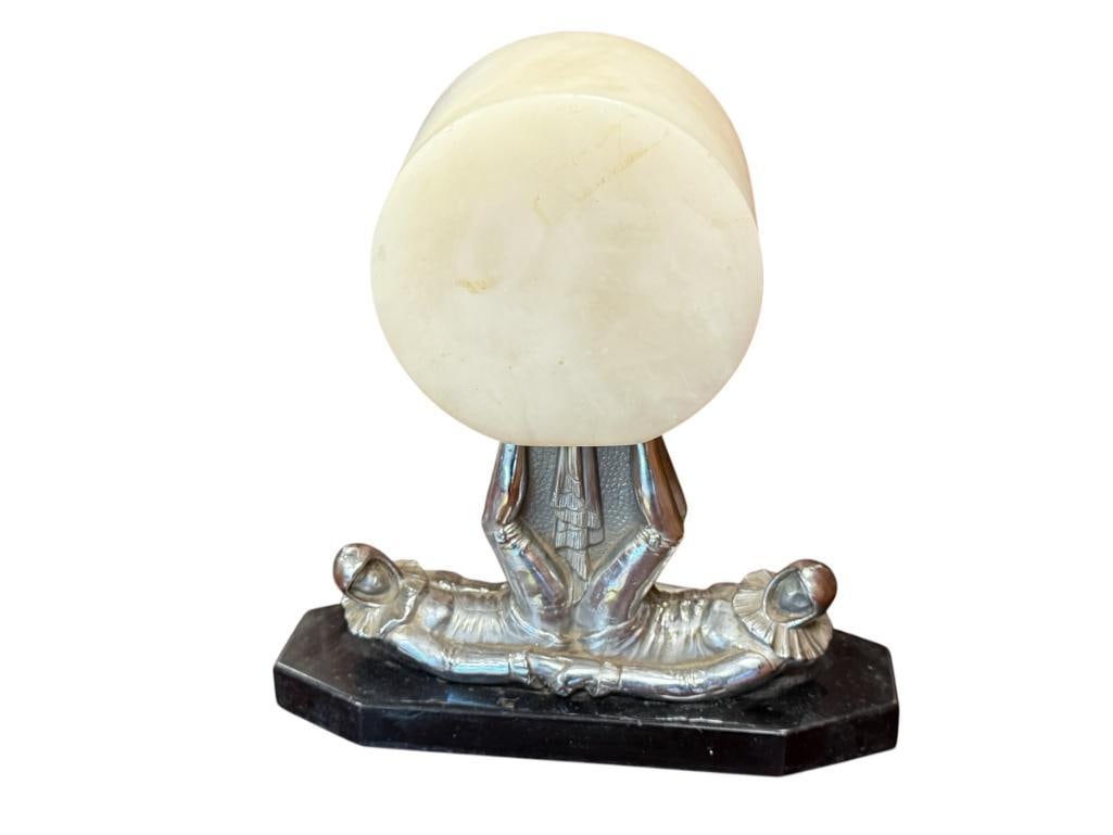 1930'S ART DECO PERIOD JESTERS FIGURAL TABLE LAMP WITH STONE BASE AND STONE SHADE (1 of 9)