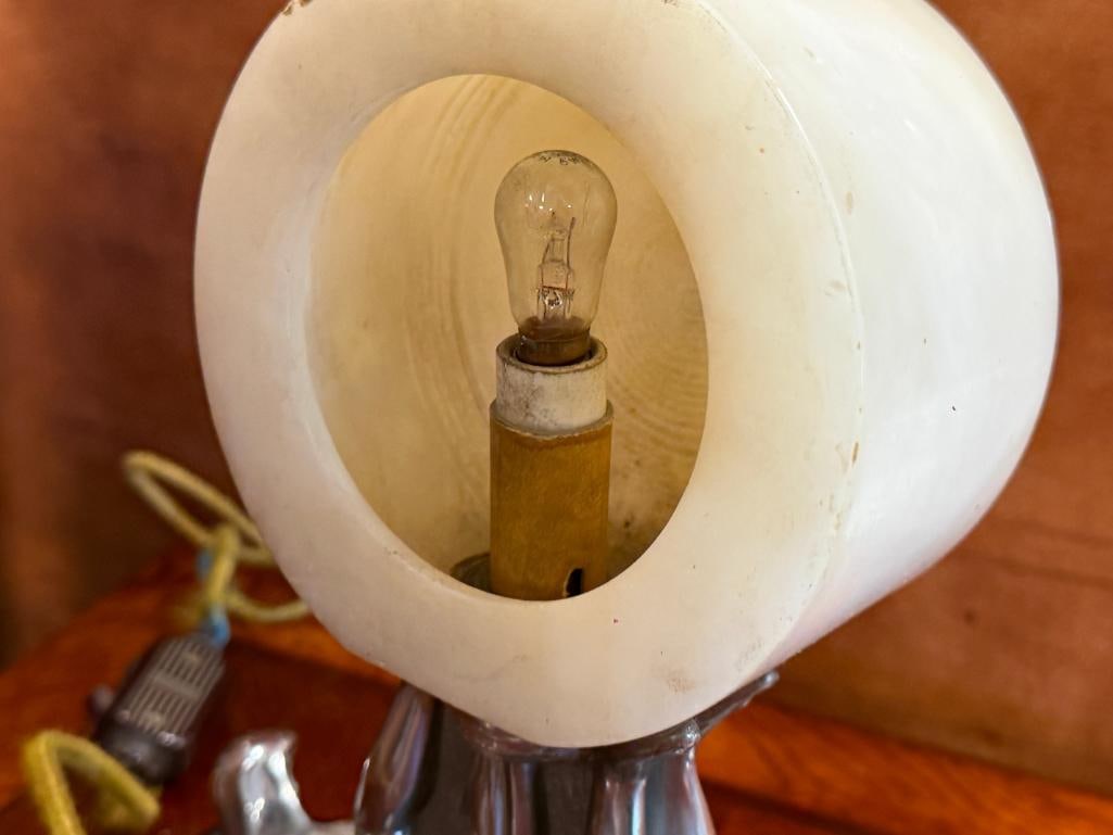 1930'S ART DECO PERIOD JESTERS FIGURAL TABLE LAMP WITH STONE BASE AND STONE SHADE - 8