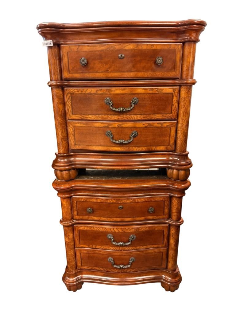 ELEGANT MEDIUM FINISH PAIR OF NIGHT STANDS WITH STONE INLAY TOPS (1 of 10)