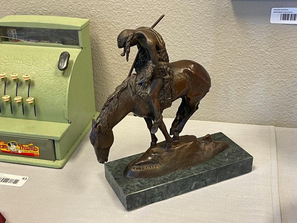 JAMES EARLE FRASER AMERICAN SCULPTOR RESTRIKE BRONZE SCULPTURE END OF THE TRAIL - 6