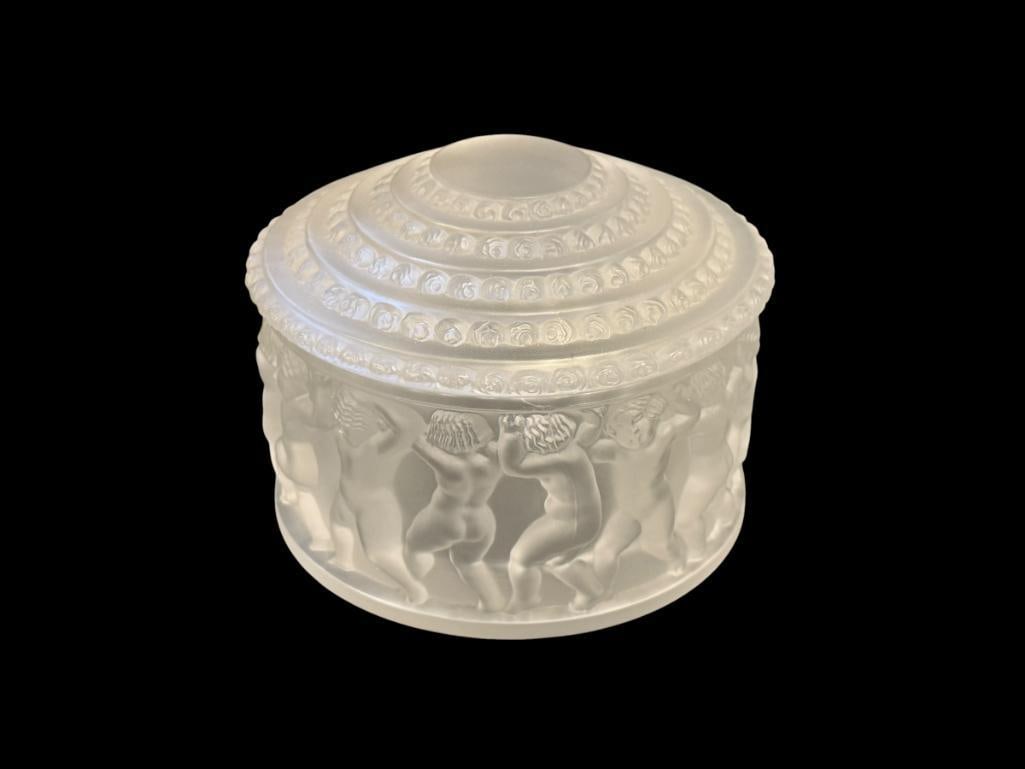 LALIQUE FINE FRENCH CRYSTAL LIDDED POWDER JAR LES ENFANTS CREATED IN 1931 BY RENE LALIQUE (1 of 8)