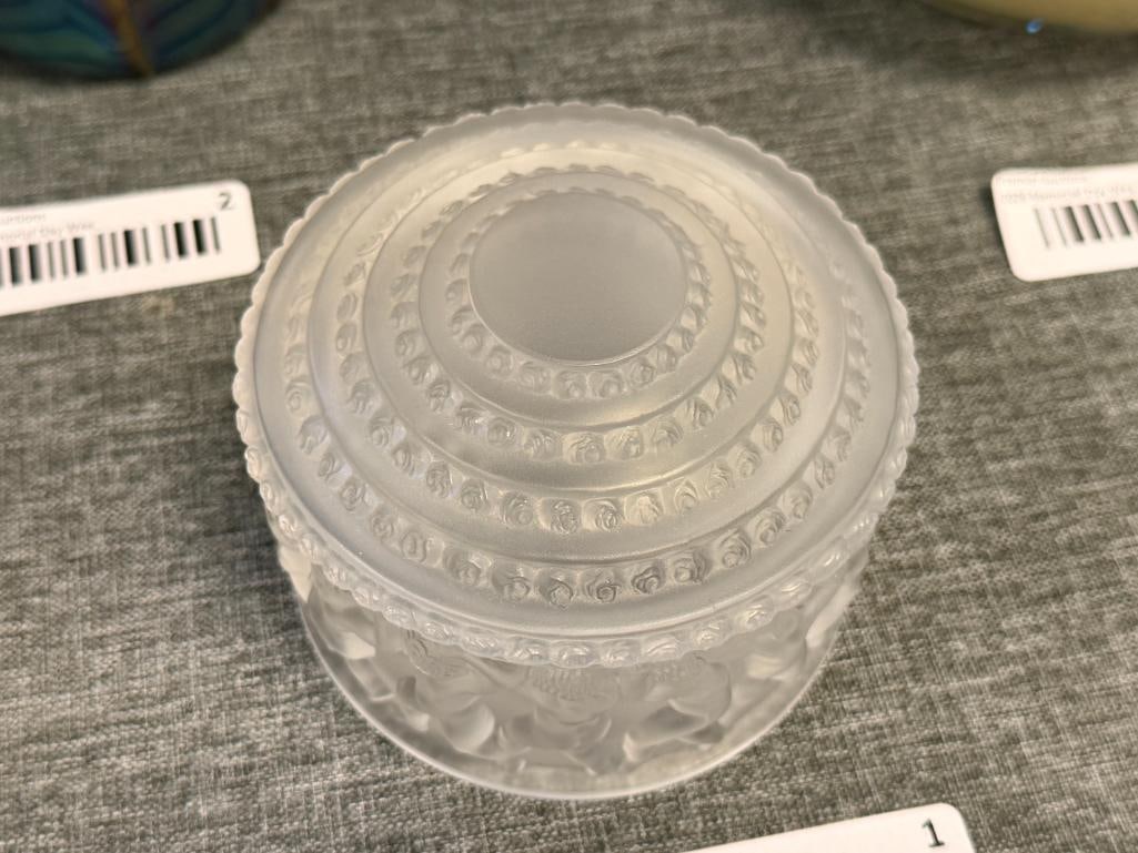 LALIQUE FINE FRENCH CRYSTAL LIDDED POWDER JAR LES ENFANTS CREATED IN 1931 BY RENE LALIQUE - 2