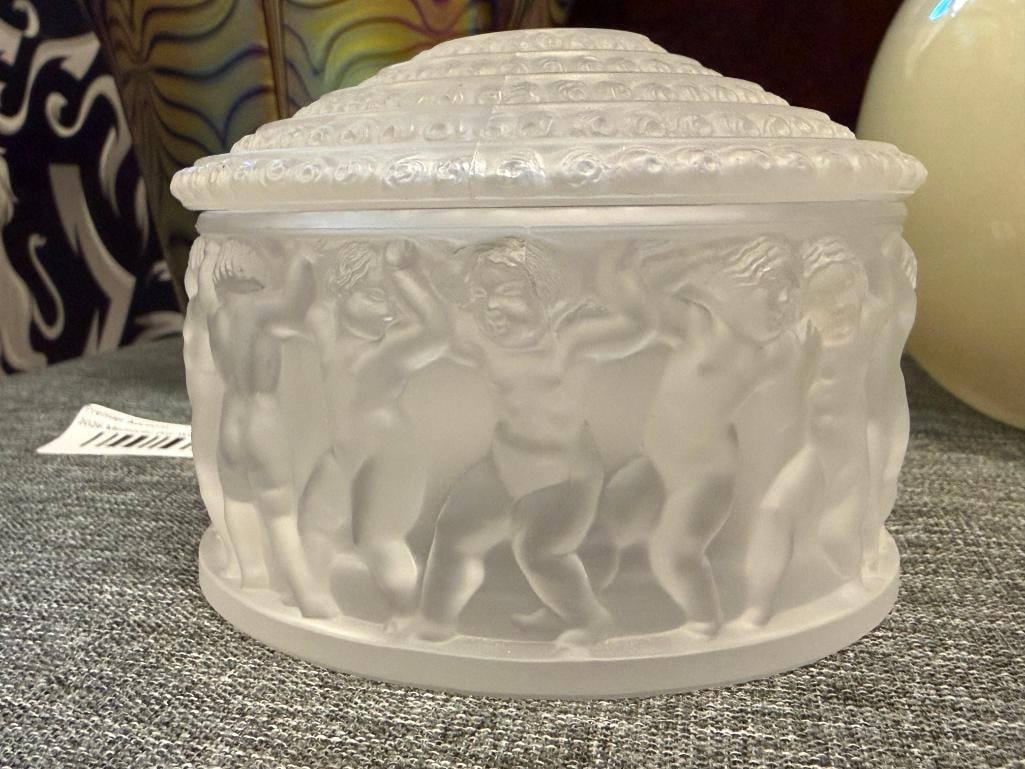 LALIQUE FINE FRENCH CRYSTAL LIDDED POWDER JAR LES ENFANTS CREATED IN 1931 BY RENE LALIQUE - 4