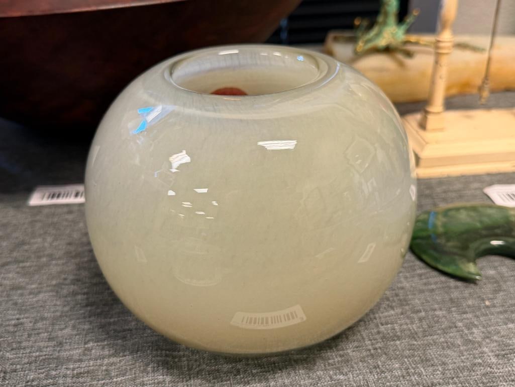 HENRY DEAN MINIMALIST HAND BLOWN ART GLASS FLOWER BOWL - 4