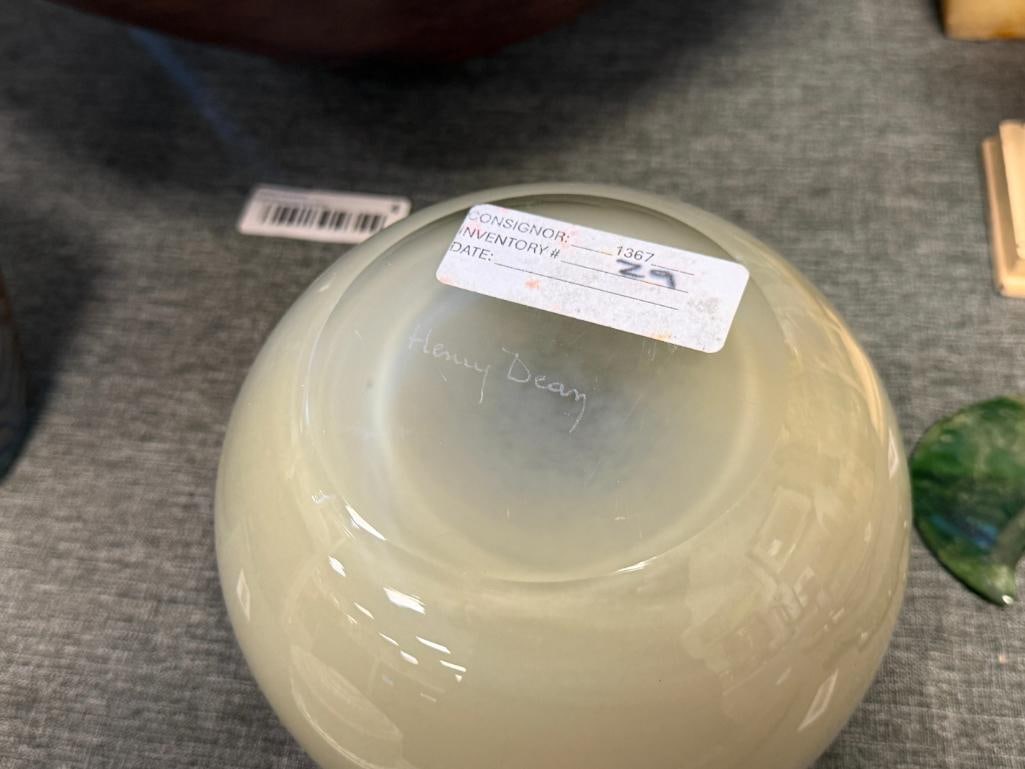 HENRY DEAN MINIMALIST HAND BLOWN ART GLASS FLOWER BOWL - 5