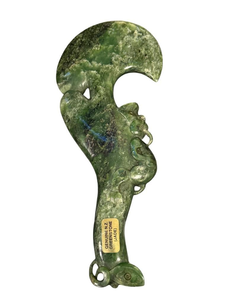WAHAIKA CARVED JADE CARVING OF MYTHICAL CREATURE ON SHORT CLUB MANAIA MADE FROM NEW ZEALAND JADE (1 of 6)