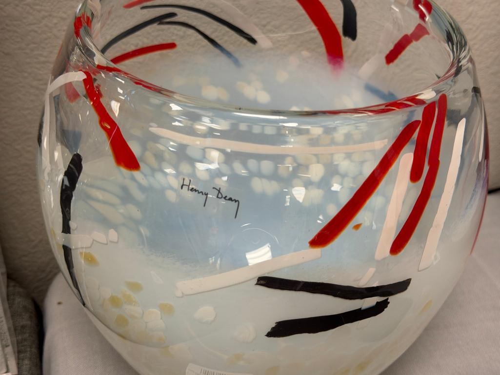 HENRY DEAN MINIMALIST HAND BLOWN ART GLASS LARGE BOWL CONFETTI DESIGN - 2