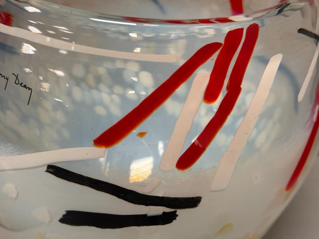 HENRY DEAN MINIMALIST HAND BLOWN ART GLASS LARGE BOWL CONFETTI DESIGN - 3