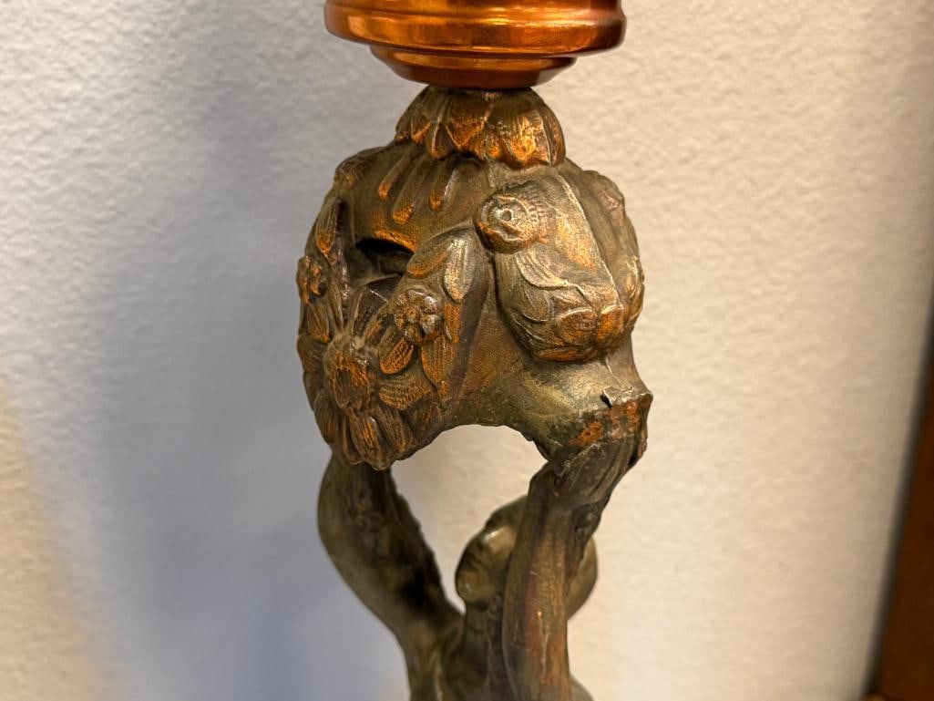 1920'S ART DECO FIGURLA LAMP WITH CZECHOSLOVAKIAN SPATTER GLASS GLOBE - 4