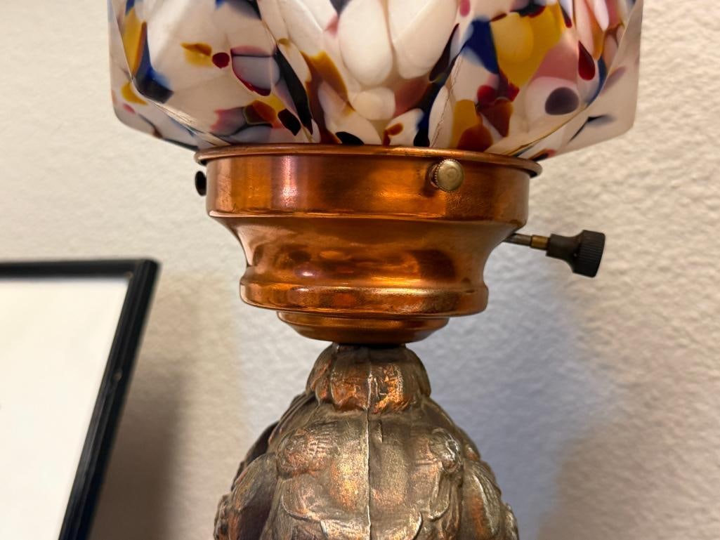 1920'S ART DECO FIGURLA LAMP WITH CZECHOSLOVAKIAN SPATTER GLASS GLOBE - 8