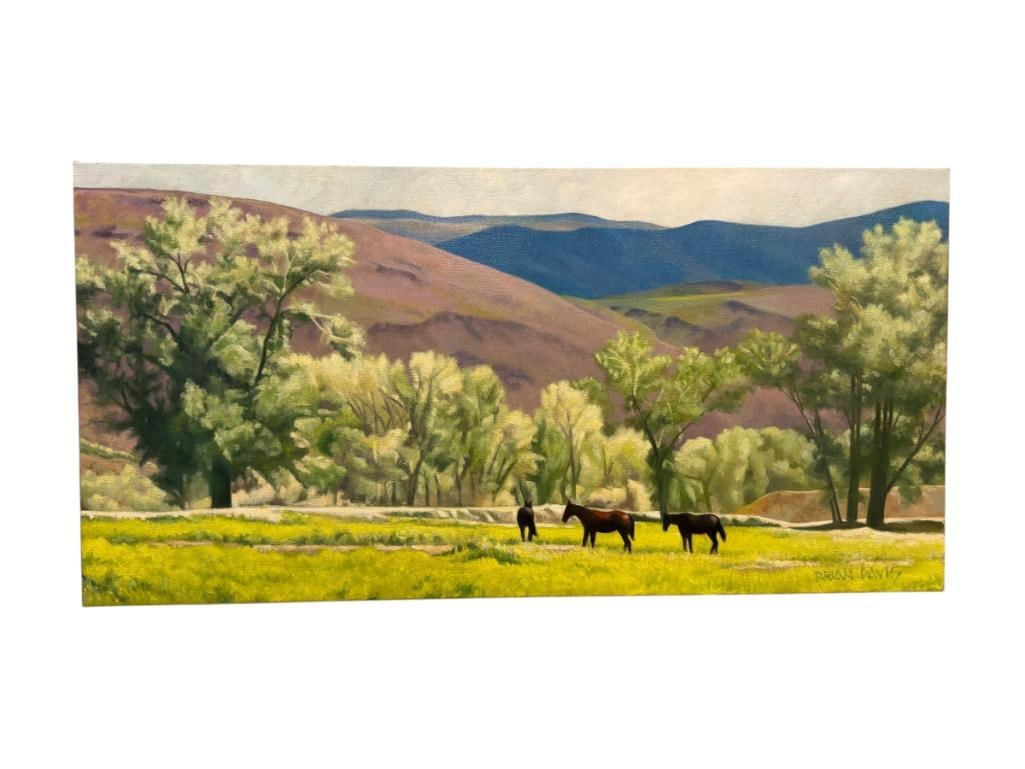 BRIAN DAVIS NEVADA / CALIFORNIA ARTIST ORIGINAL OIL ON CANVAS WILD HORSES LANDSCAPE PAINTING (1 of 8)