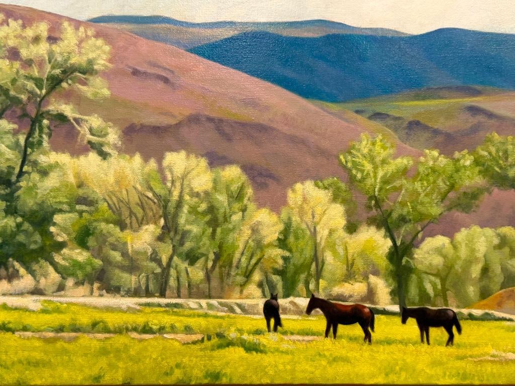BRIAN DAVIS NEVADA / CALIFORNIA ARTIST ORIGINAL OIL ON CANVAS WILD HORSES LANDSCAPE PAINTING - 2