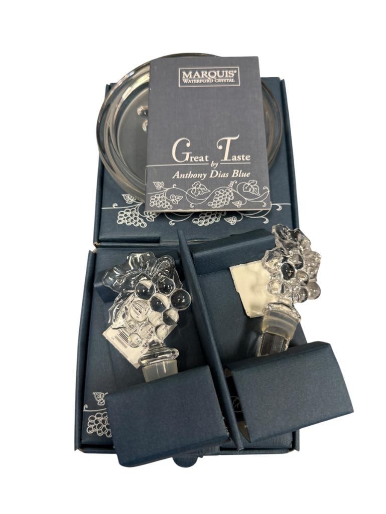 MARQUIS BY WATERFORD CRYSTAL WINE COASTER AND STOPPERS GREAT TASTE BY ANTHONY DIAS BLUE (1 of 8)