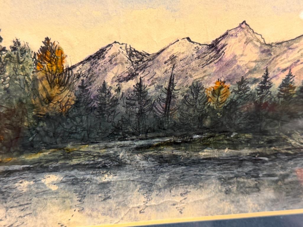 LISA ROSE ORIGINAL INK AND WATERCOLOR MOUNTAIN LANDSCAPE - 3