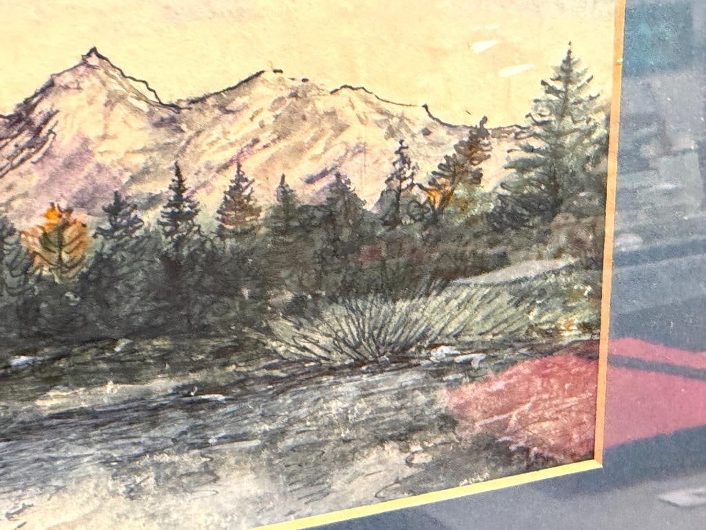 LISA ROSE ORIGINAL INK AND WATERCOLOR MOUNTAIN LANDSCAPE - 4