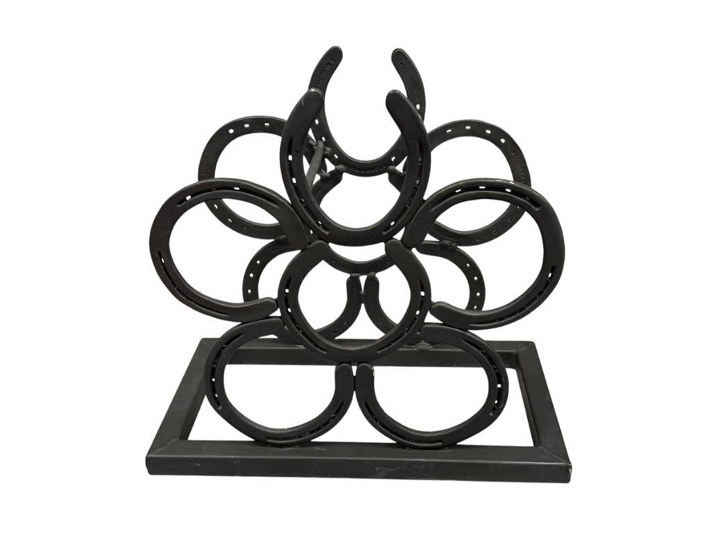 WESTERN HORSESHOE DECOR SIX BOTTLE WINE HOLDER ST. CROIX FORGE (1 of 5)