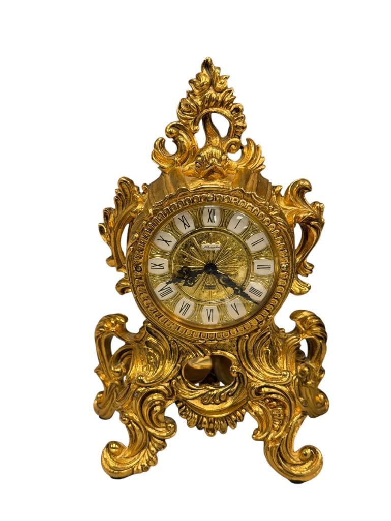 SCHMID SCHLENKER JR. 8-DAY GERMAN GOLD TONE ORNATE MANTLE CLOCK FRENCH ROCOCO STYLE (1 of 7)