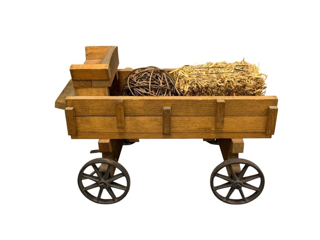 WOODEN ANTIQUE HORSE DRAWN WAGON DECORATION (1 of 6)
