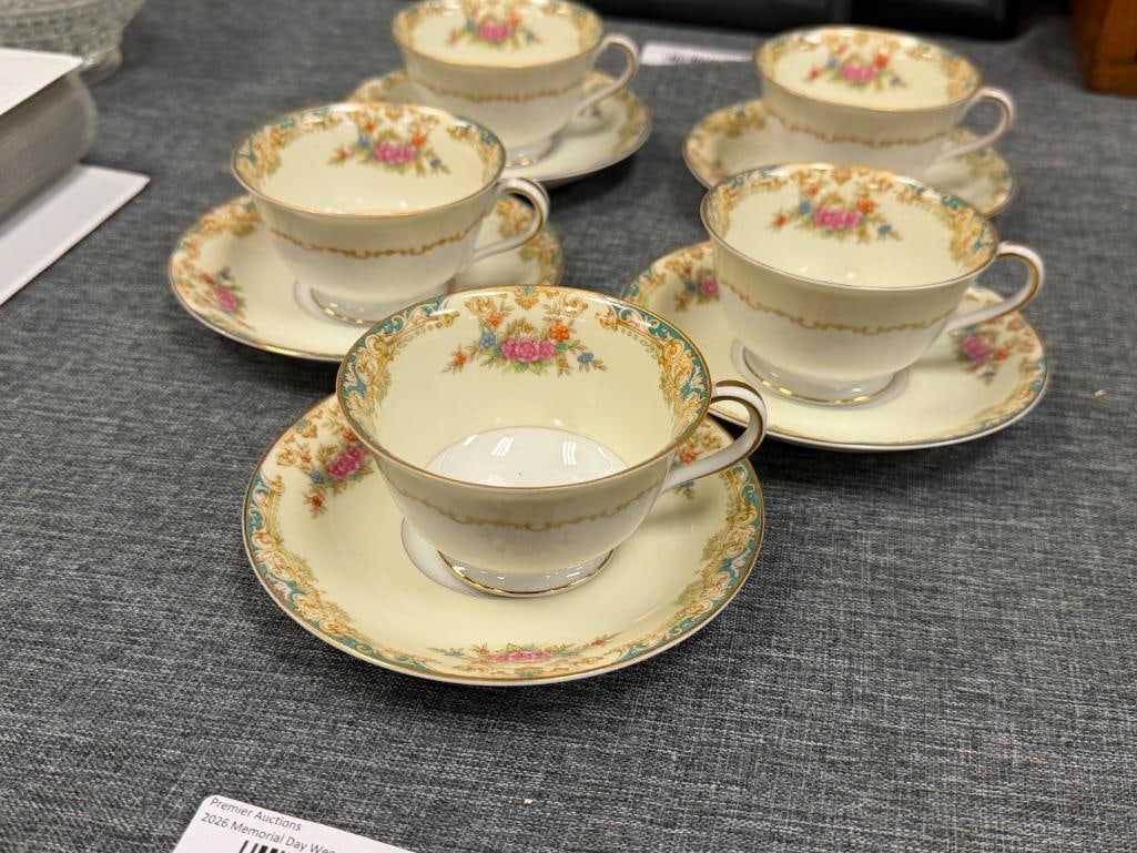NORITAKE ALVIN TEA CUPS AND SAUCERS SET OF FIVE MADE IN OCCUPIED JAPAN DISCONTINUED - 2