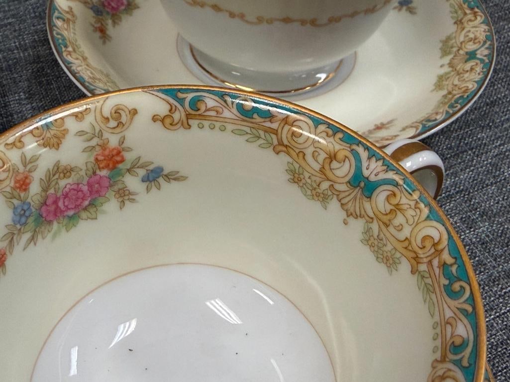 NORITAKE ALVIN TEA CUPS AND SAUCERS SET OF FIVE MADE IN OCCUPIED JAPAN DISCONTINUED - 5