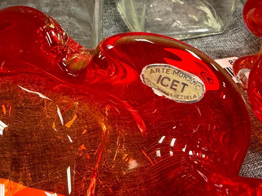 HAND BLOWN ART GLASS AMBERINA HEAVY RUFFLED RIM BOWLS ONE MADE BY ICET ARTE MURANO IN VENEZUELA - 4