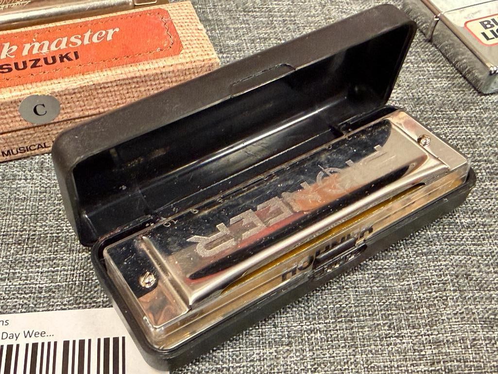 SIX VINTAGE HARMONICAS PIONEER HOHNER, SUZUKI, THE AMERICAN ACE, MUSIC MASTER, CHROMATIC KOCH - 5