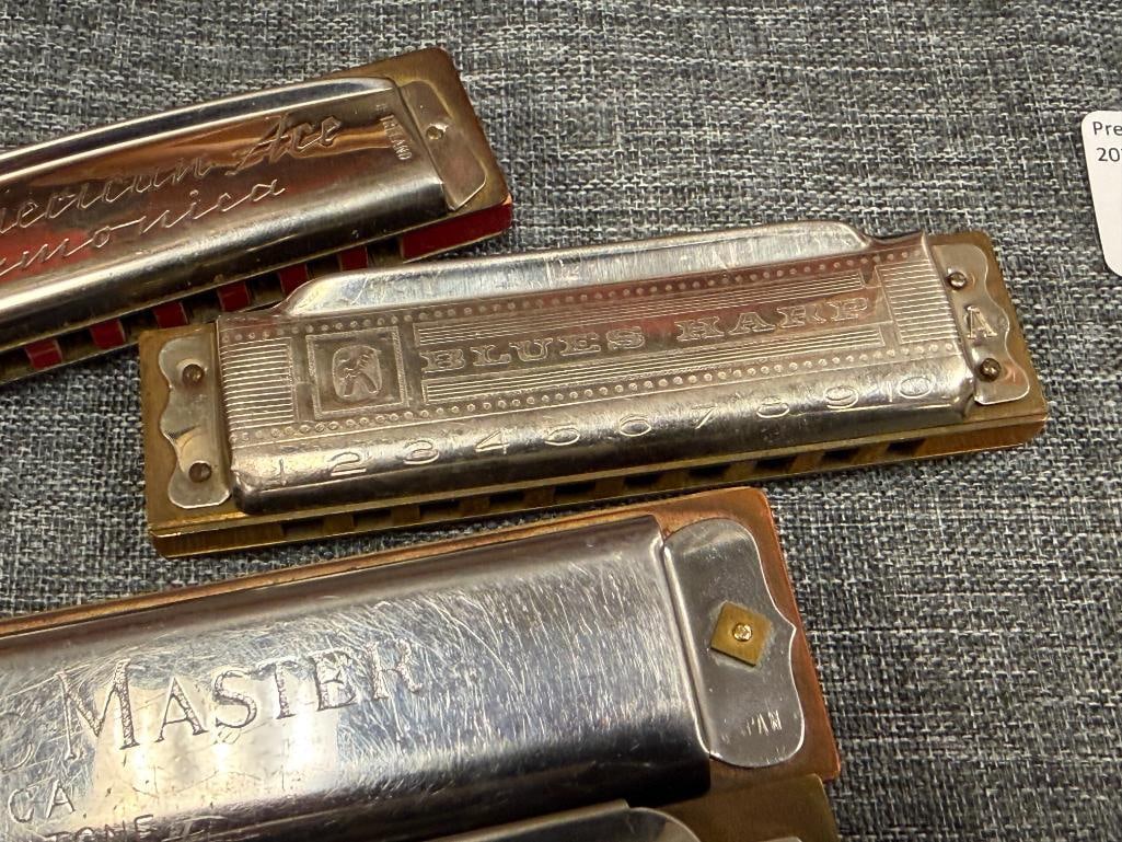 SIX VINTAGE HARMONICAS PIONEER HOHNER, SUZUKI, THE AMERICAN ACE, MUSIC MASTER, CHROMATIC KOCH - 7