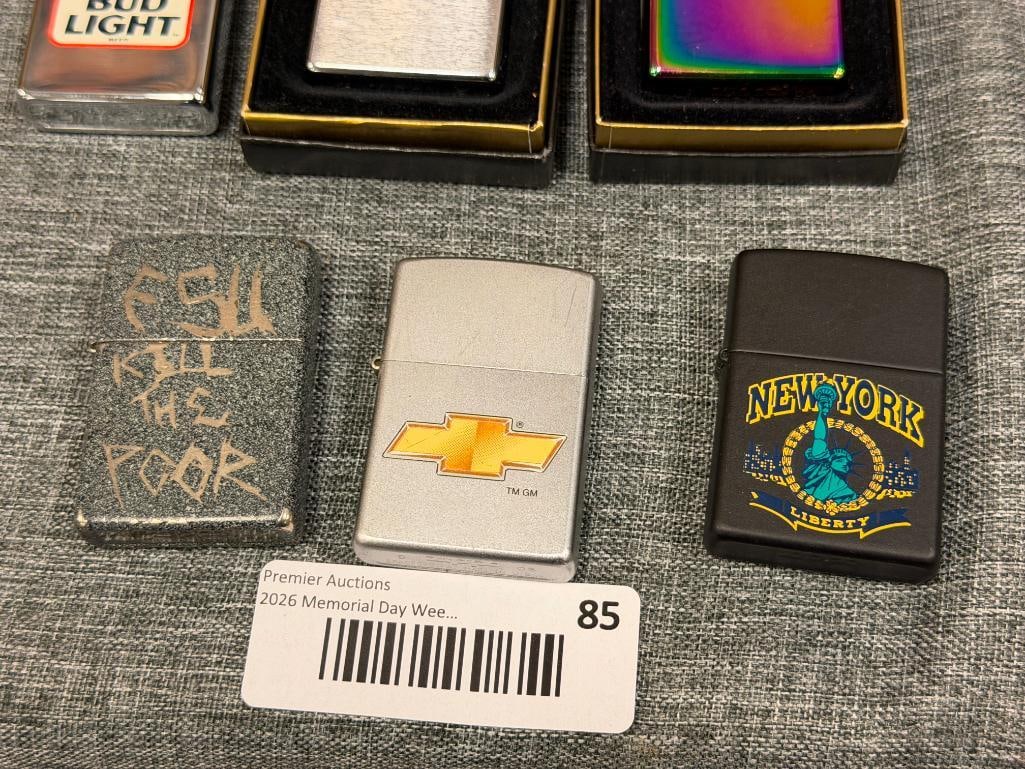 SIX ZIPPO LIGHTERS INCLUDES CHEVROLET LIGHTER, BUD LIGHT, NEW YORK, CAMELEON, AND BLANK LIGHTER - 2