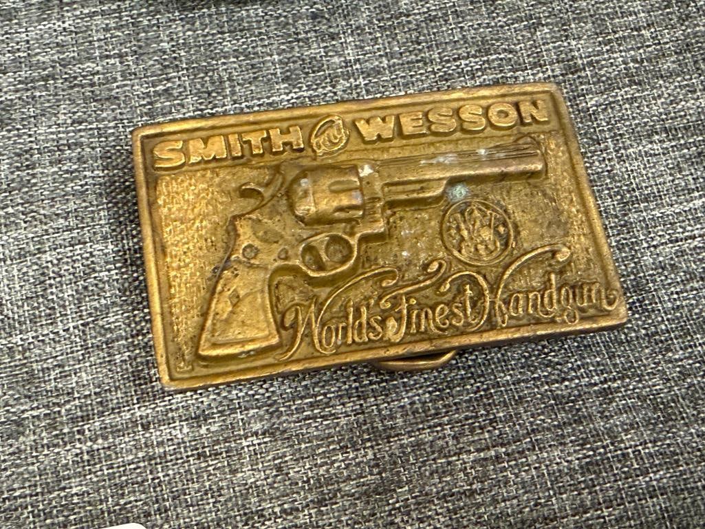 SIX SOLID BRASS WESTERN BELT BUCKLES ONE MADE BY PHILLIP MORRIS AND BY WILLIAMSBURG METAL CRAFTERS - 8