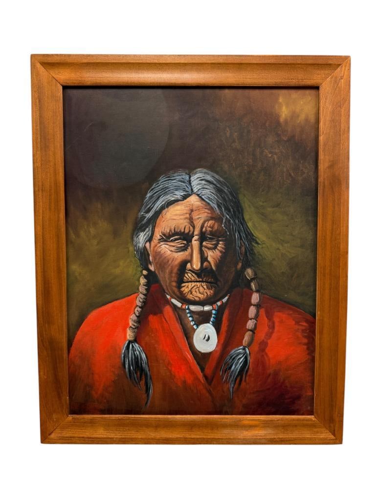 LARGE ORIGINAL OIL PAINTING ON CANVAS ELDER NATIVE AMERICAN MAN (1 of 7)