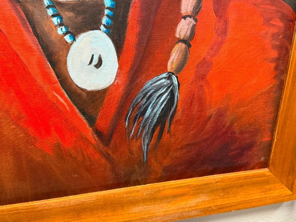 LARGE ORIGINAL OIL PAINTING ON CANVAS ELDER NATIVE AMERICAN MAN - 5