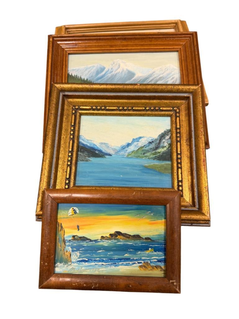 FOUR SMALL / MINIATURE ORIGINAL OIL PAINTINGS, TWO ARE SIGNED (1 of 11)