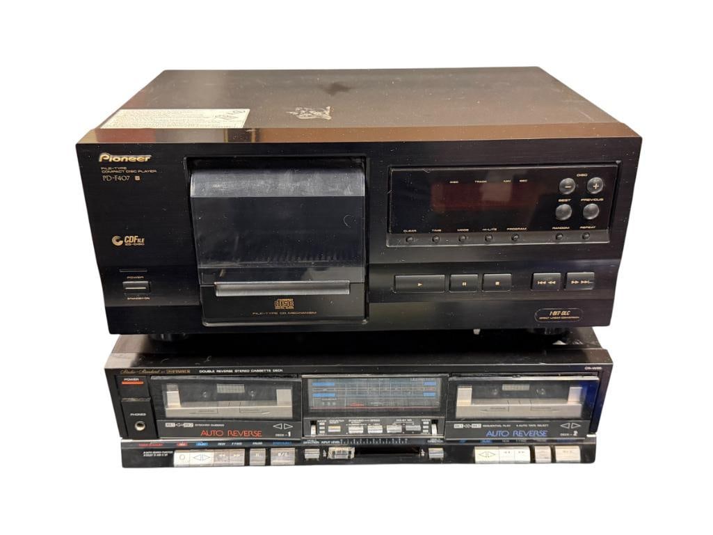 PIONEER COMPACT DISC PLAYER PD-F407 AND FISHER DOUBLE REVERSE CASSETTE DECK CR-W95 (1 of 9)