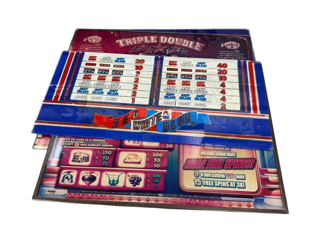 FOUR PIECES OF CASINO SLOT GLASS TRIPLE DOUBLE STARS, RED WHITE & BLUE, GOLDEN CHARIOTS, WMS IGT (1 of 11)