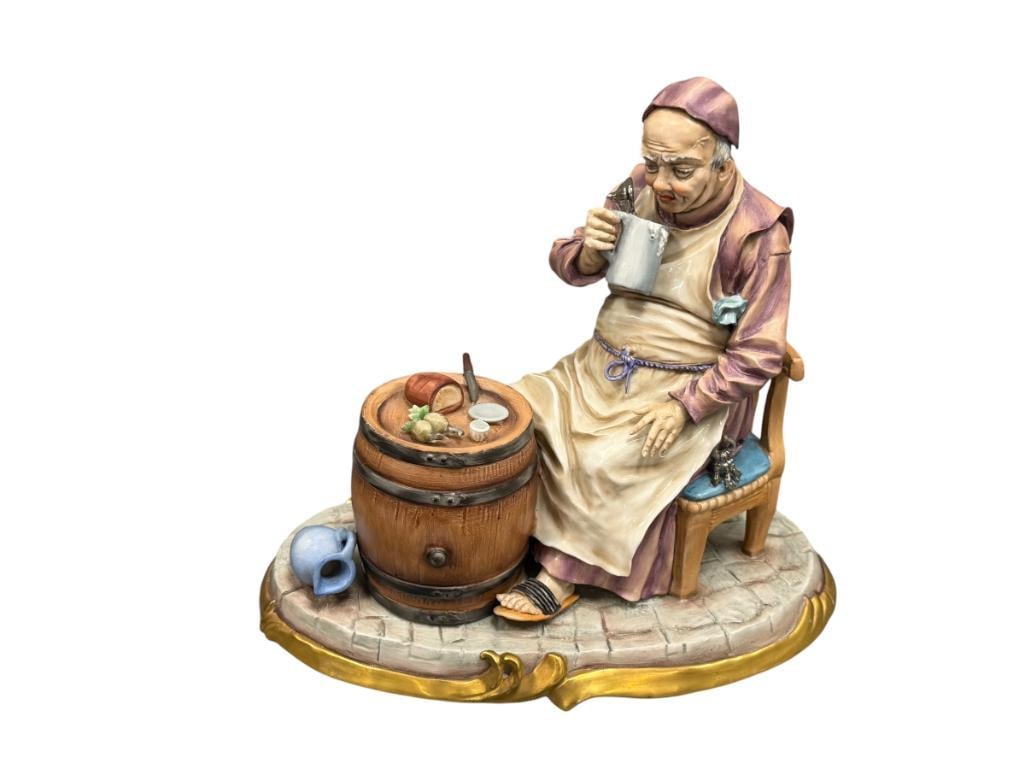 SITZENDORF GERMAN PORCELAIN FIGURINE MAN SITTING WITH A BARREL SIGNED M. SIGEL MADE IN GERMANY (1 of 8)