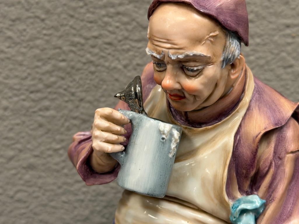 SITZENDORF GERMAN PORCELAIN FIGURINE MAN SITTING WITH A BARREL SIGNED M. SIGEL MADE IN GERMANY - 3