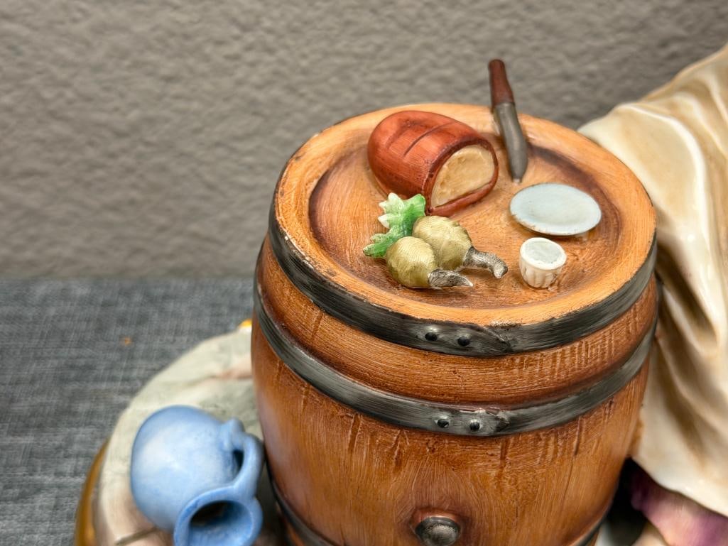 SITZENDORF GERMAN PORCELAIN FIGURINE MAN SITTING WITH A BARREL SIGNED M. SIGEL MADE IN GERMANY - 4