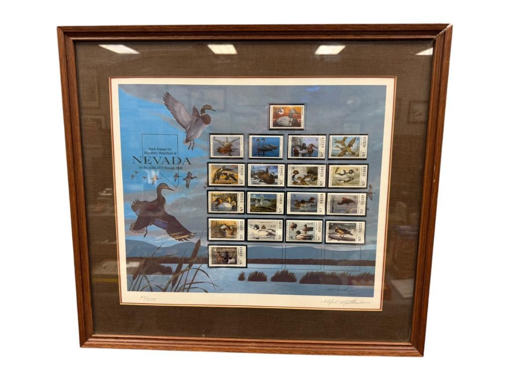 MEL MATHEWSON CALIFORNIA / NEVADA ARTIST NEVADA DUCK STAMPS PRINT WITH YEARLY STAMPS 1979 - 2000 (1 of 9)
