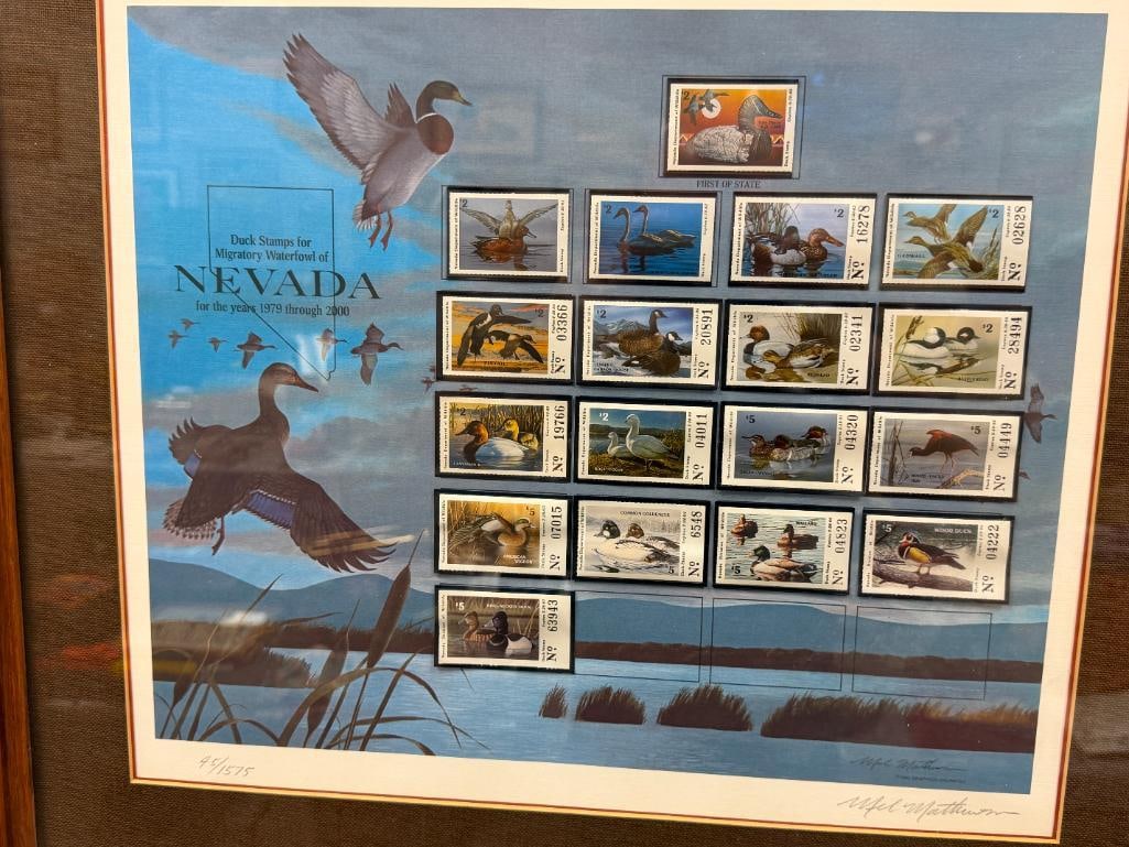 MEL MATHEWSON CALIFORNIA / NEVADA ARTIST NEVADA DUCK STAMPS PRINT WITH YEARLY STAMPS 1979 - 2000 - 2