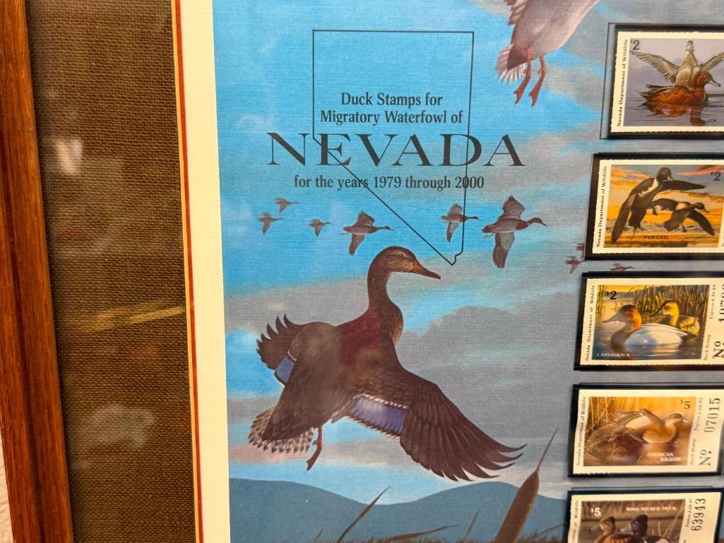 MEL MATHEWSON CALIFORNIA / NEVADA ARTIST NEVADA DUCK STAMPS PRINT WITH YEARLY STAMPS 1979 - 2000 - 3