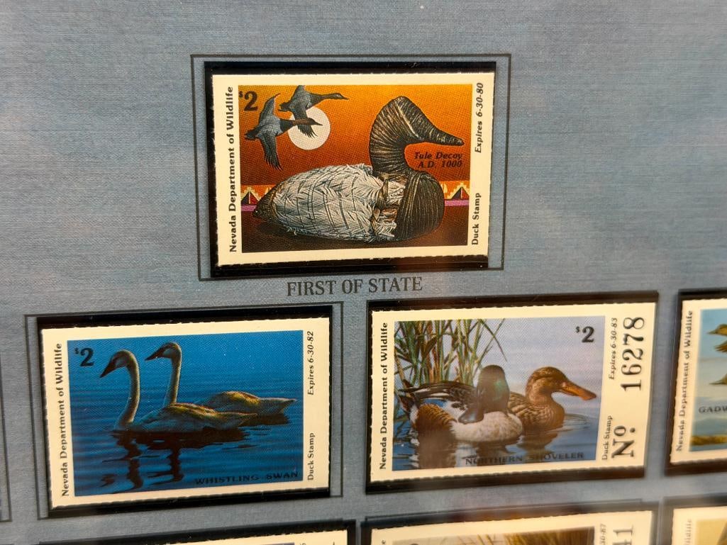 MEL MATHEWSON CALIFORNIA / NEVADA ARTIST NEVADA DUCK STAMPS PRINT WITH YEARLY STAMPS 1979 - 2000 - 4