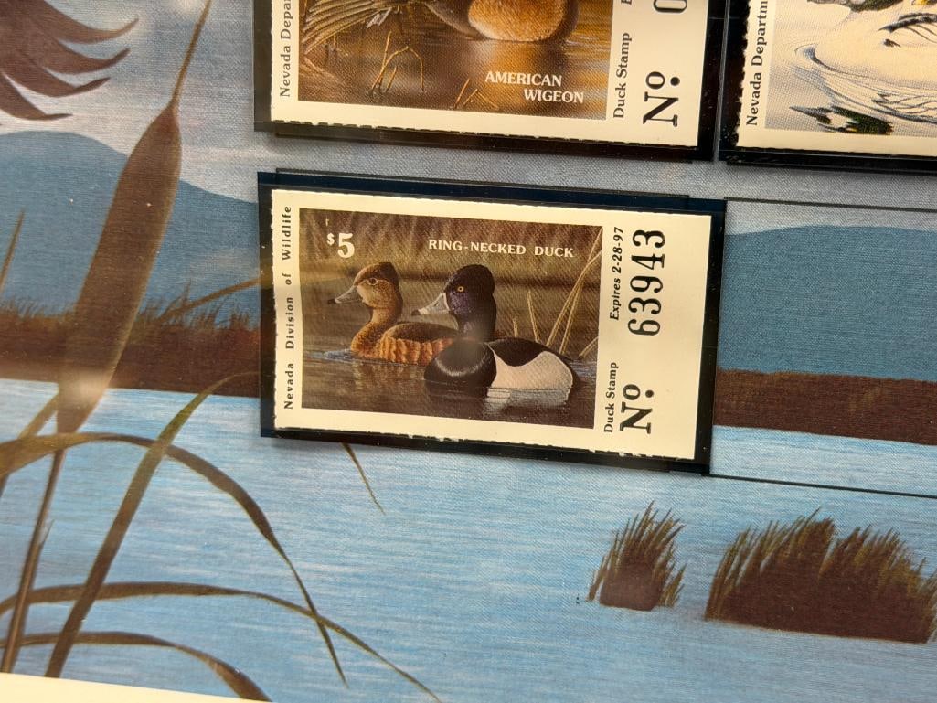 MEL MATHEWSON CALIFORNIA / NEVADA ARTIST NEVADA DUCK STAMPS PRINT WITH YEARLY STAMPS 1979 - 2000 - 6