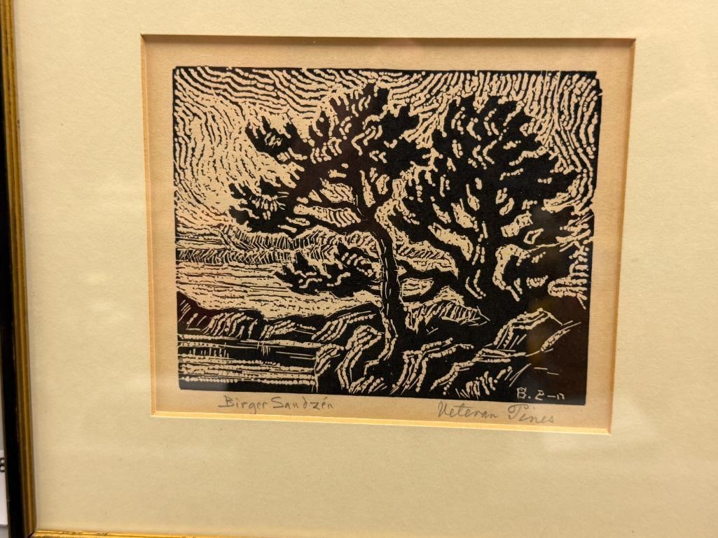 BIRGER SANDZEN SWEDISH-AMERICAN ARTIST LINOCUT / WOODCUT PRINT TITLED VETERAN PINES - 2