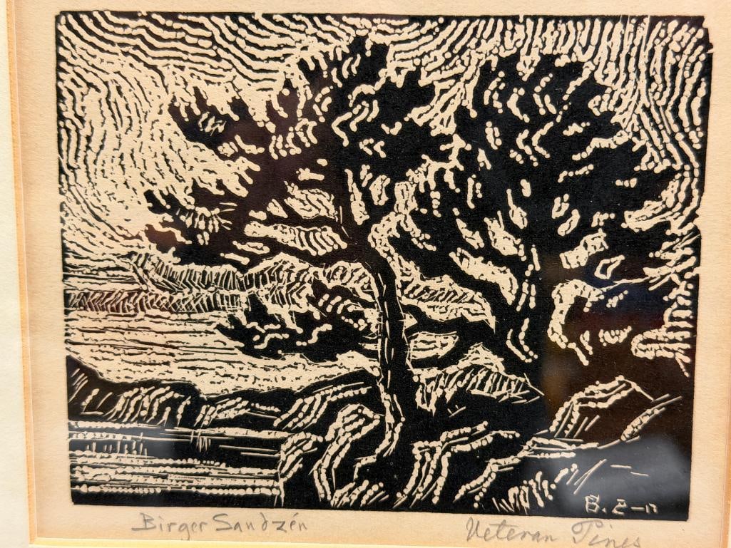 BIRGER SANDZEN SWEDISH-AMERICAN ARTIST LINOCUT / WOODCUT PRINT TITLED VETERAN PINES - 3