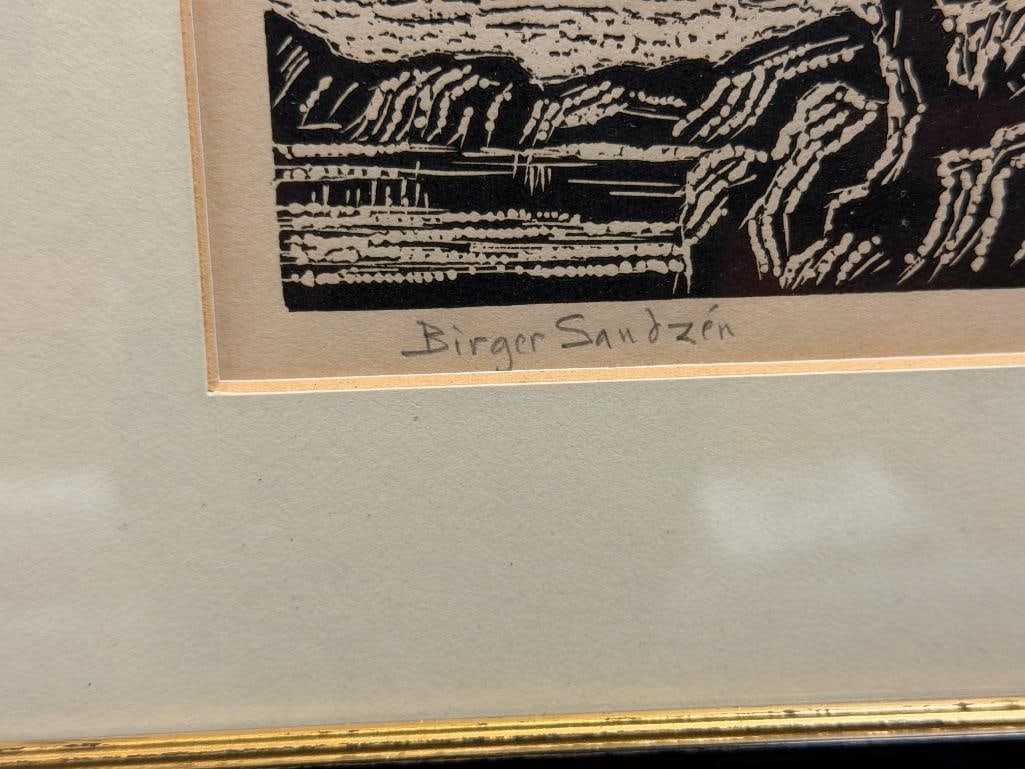 BIRGER SANDZEN SWEDISH-AMERICAN ARTIST LINOCUT / WOODCUT PRINT TITLED VETERAN PINES - 4